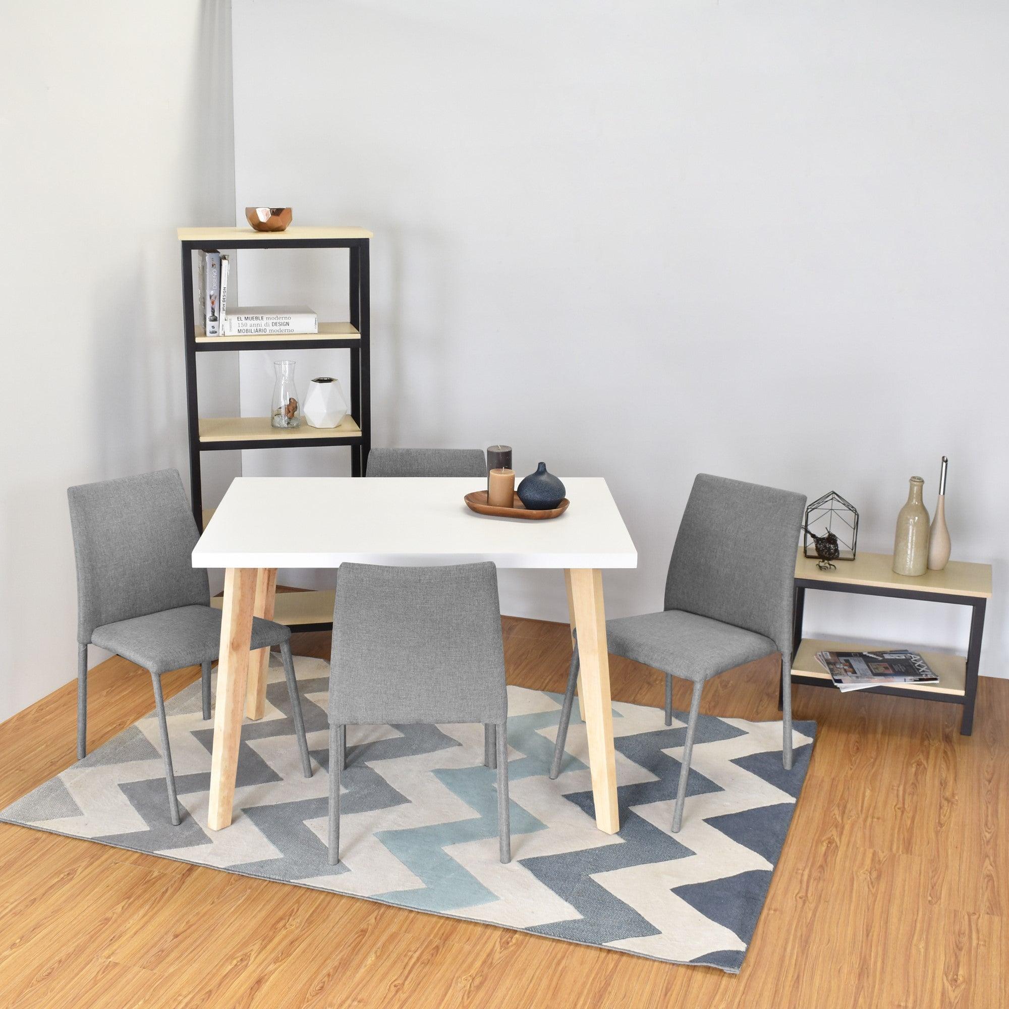 Juego de Comedor 4P Lugo Matiz Sillas Tela Gris - VIRTUAL MUEBLES