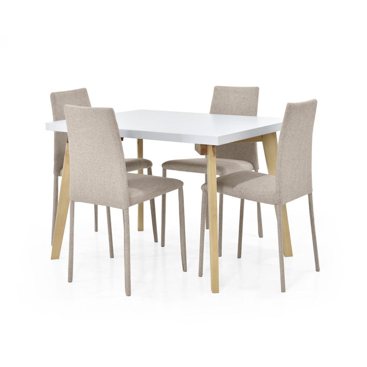 Juego de Comedor 4P Lugo Matiz Sillas Lyon Tela Beige - VIRTUAL MUEBLES