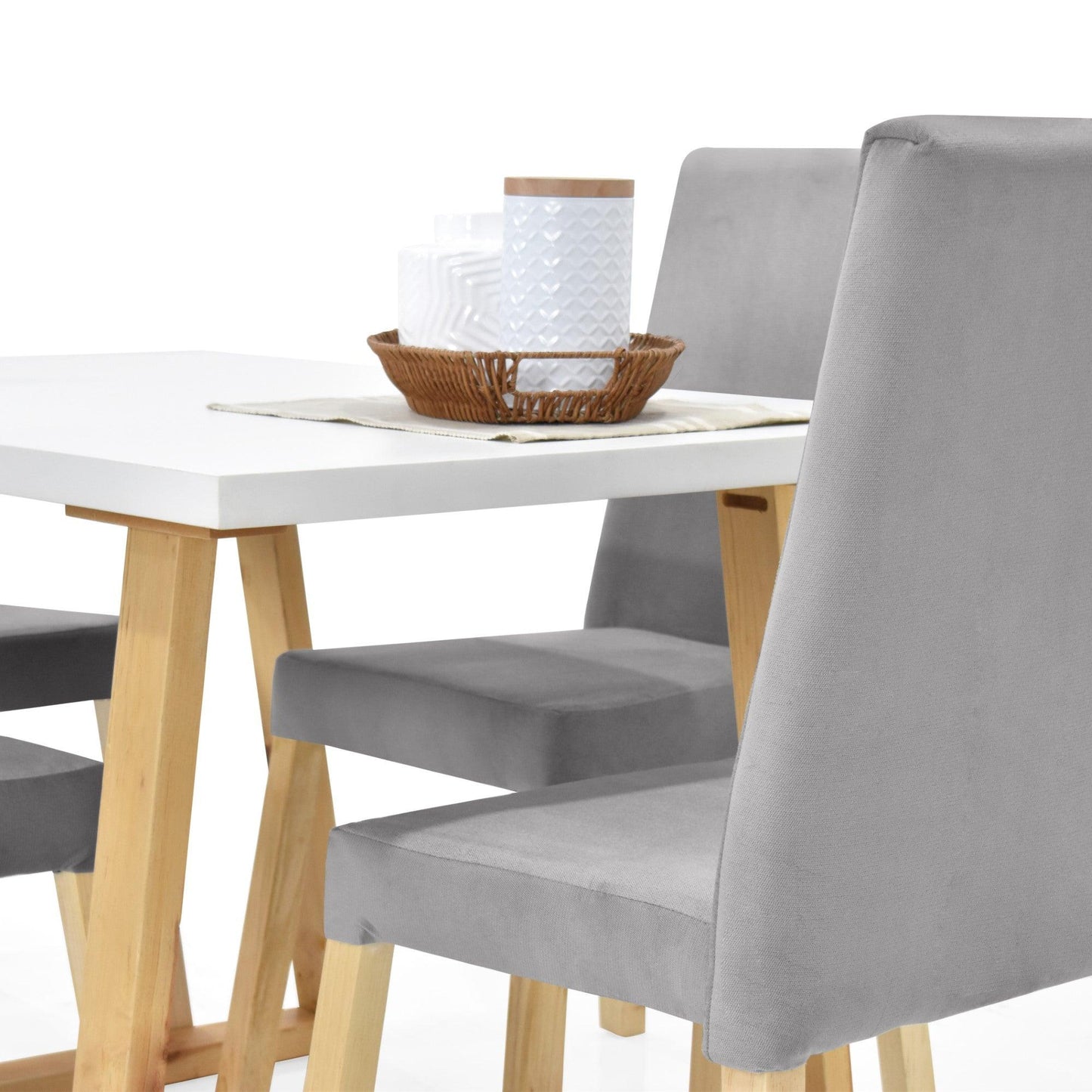 Juego de Comedor 4P Andara Sillas Galicia Tela Plata - VIRTUAL MUEBLES