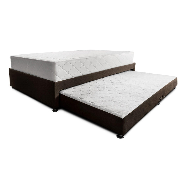 Combo cama Tarima café + colchón 140 x 190 cm + almohadas - VIRTUAL MUEBLES