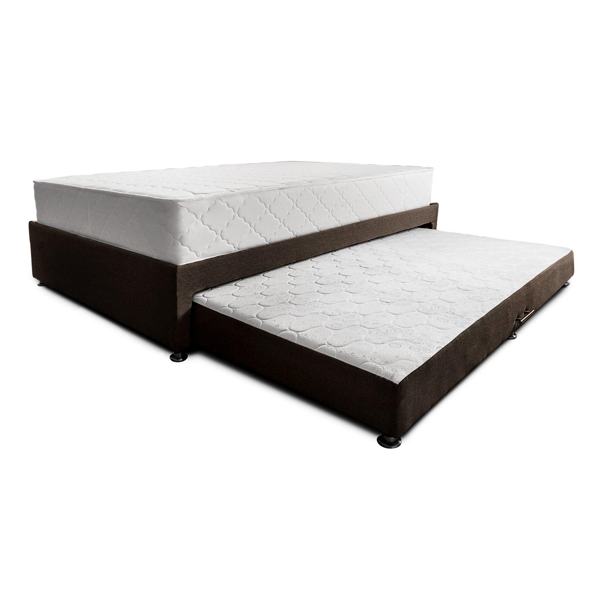 Combo cama Tarima café + colchón 120 x 190 cm + almohada - VIRTUAL MUEBLES