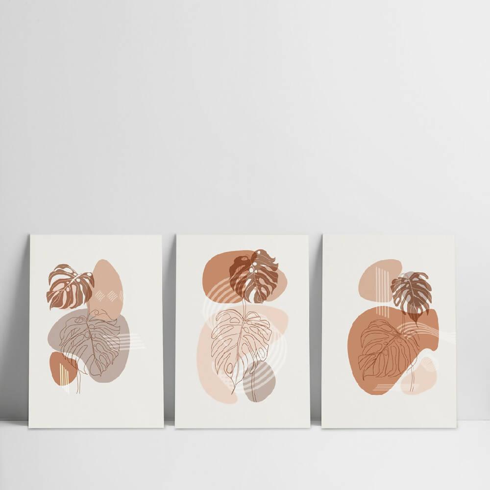 Set x 3 Tríptico Abstract Leaves - VIRTUAL MUEBLES