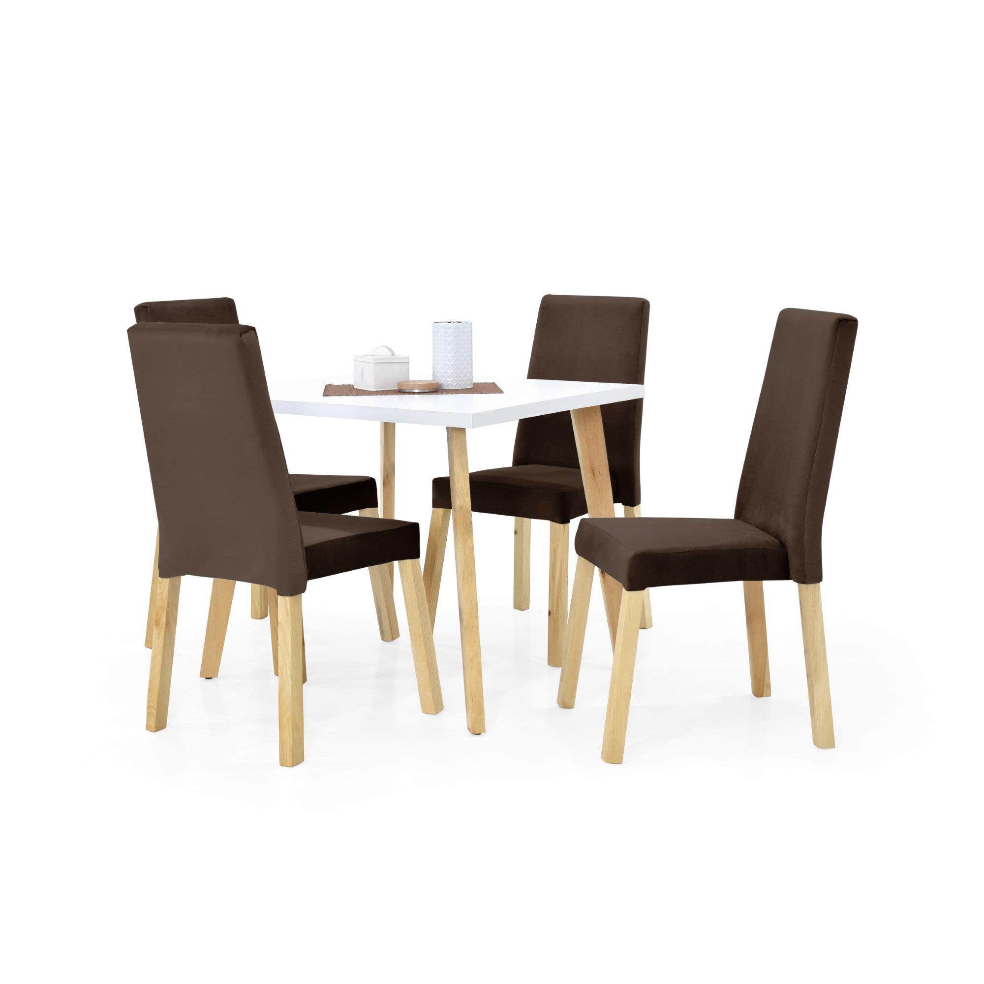 Juego de Comedor 4P Tiza Sillas Galicia Tela Chocolate - VIRTUAL MUEBLES