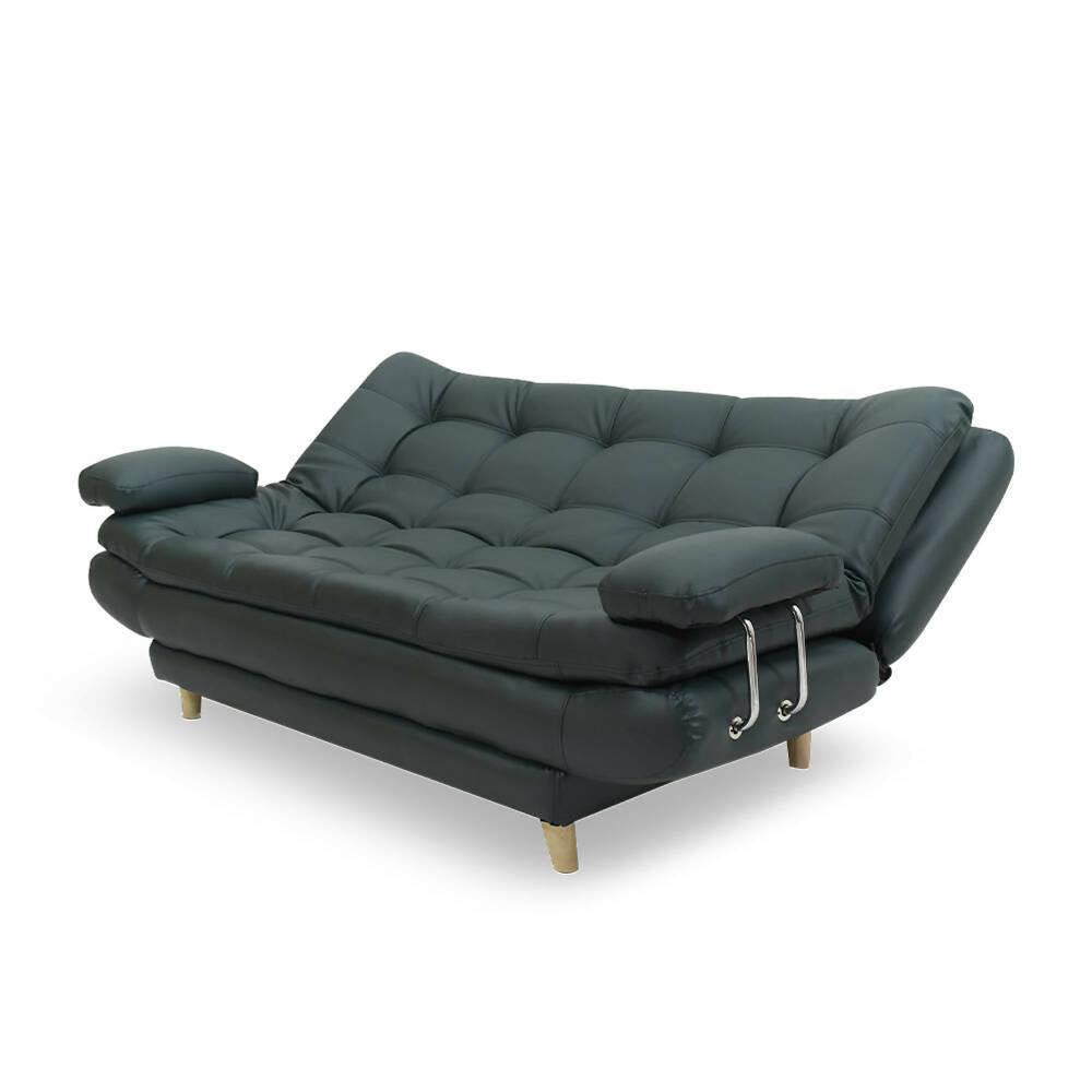 Sofá cama Damasco con brazos sintético verde, patas de madera - VIRTUAL MUEBLES