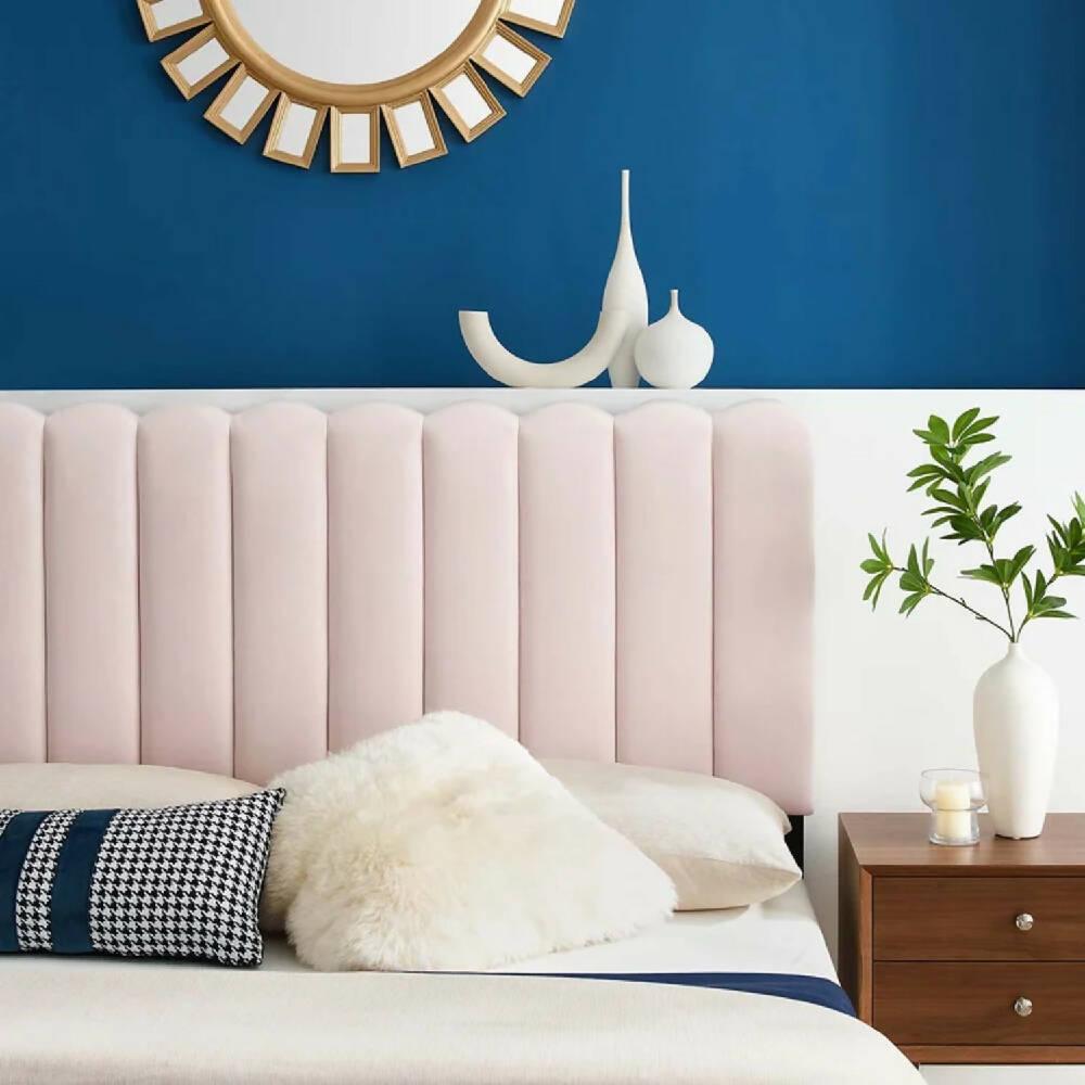 Cabecero Paneles Curvos Cama Doble Rosa pálido