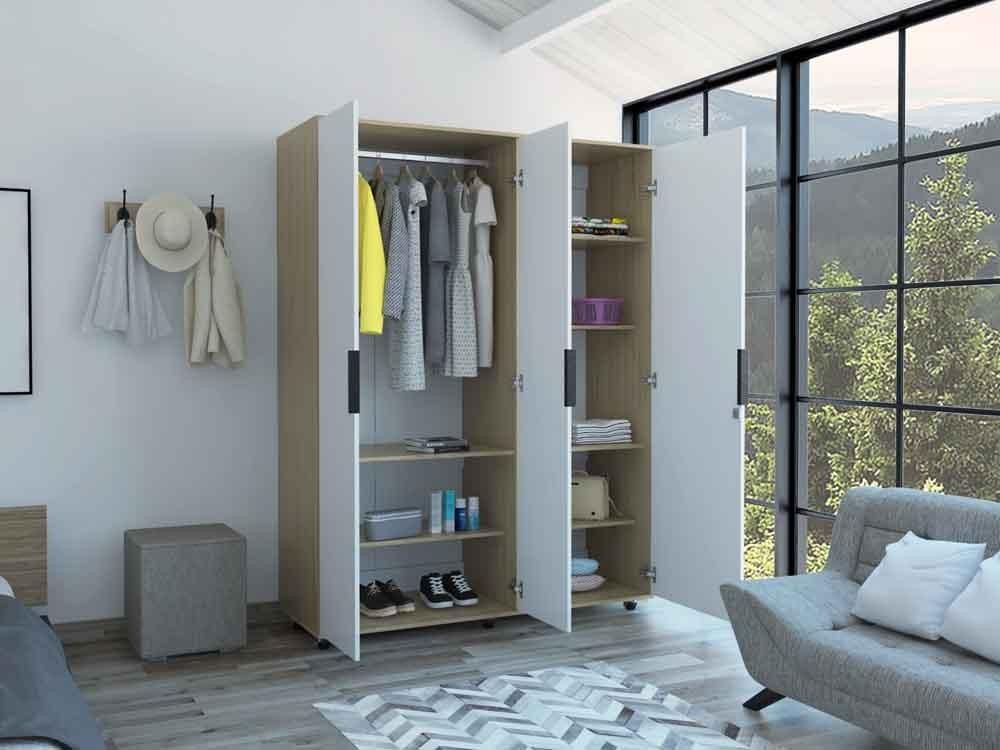 Closet Wesley con Espejo color Beige y Blanco para Habitación.