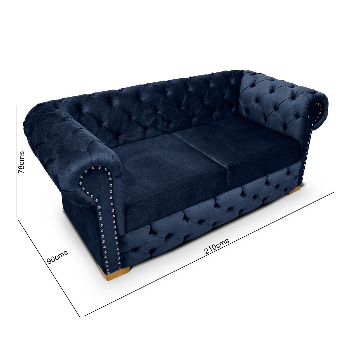 Sofá Chesterfield 3 puestos tela azul