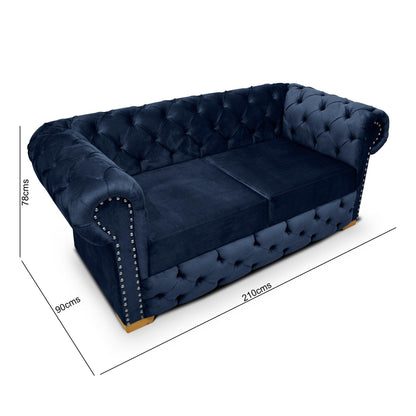 Sofá Chesterfield 3 puestos tela azul