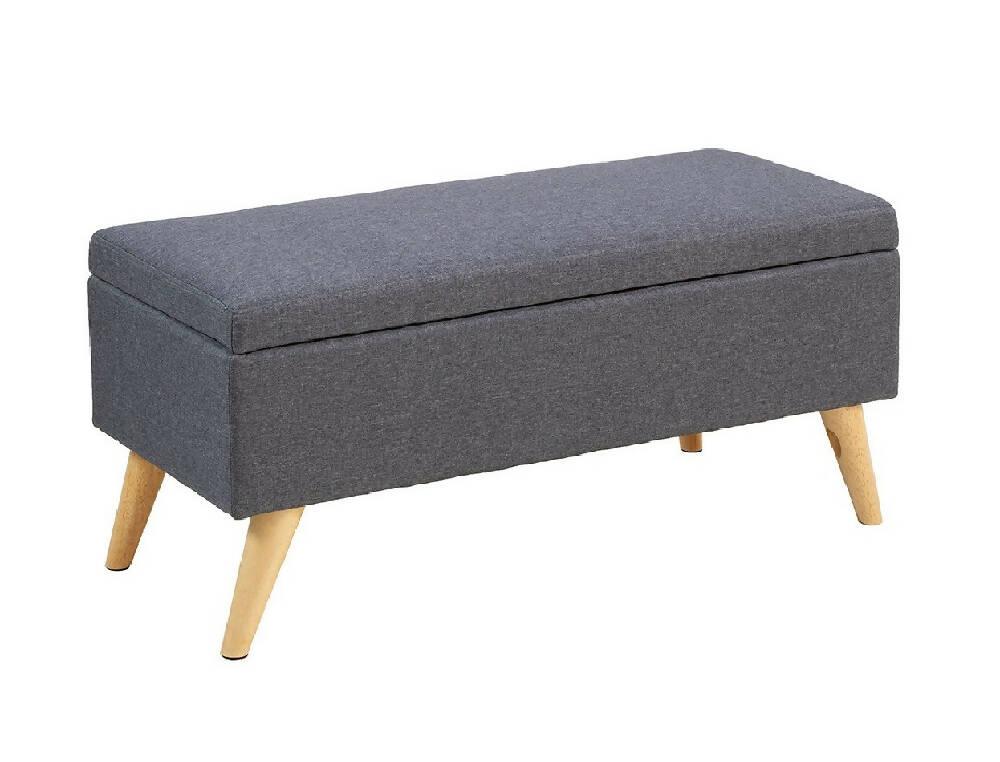 Puff Baul Sala o Dormitorio Patas en Madera Natural Gris Oscuro - VIRTUAL MUEBLES