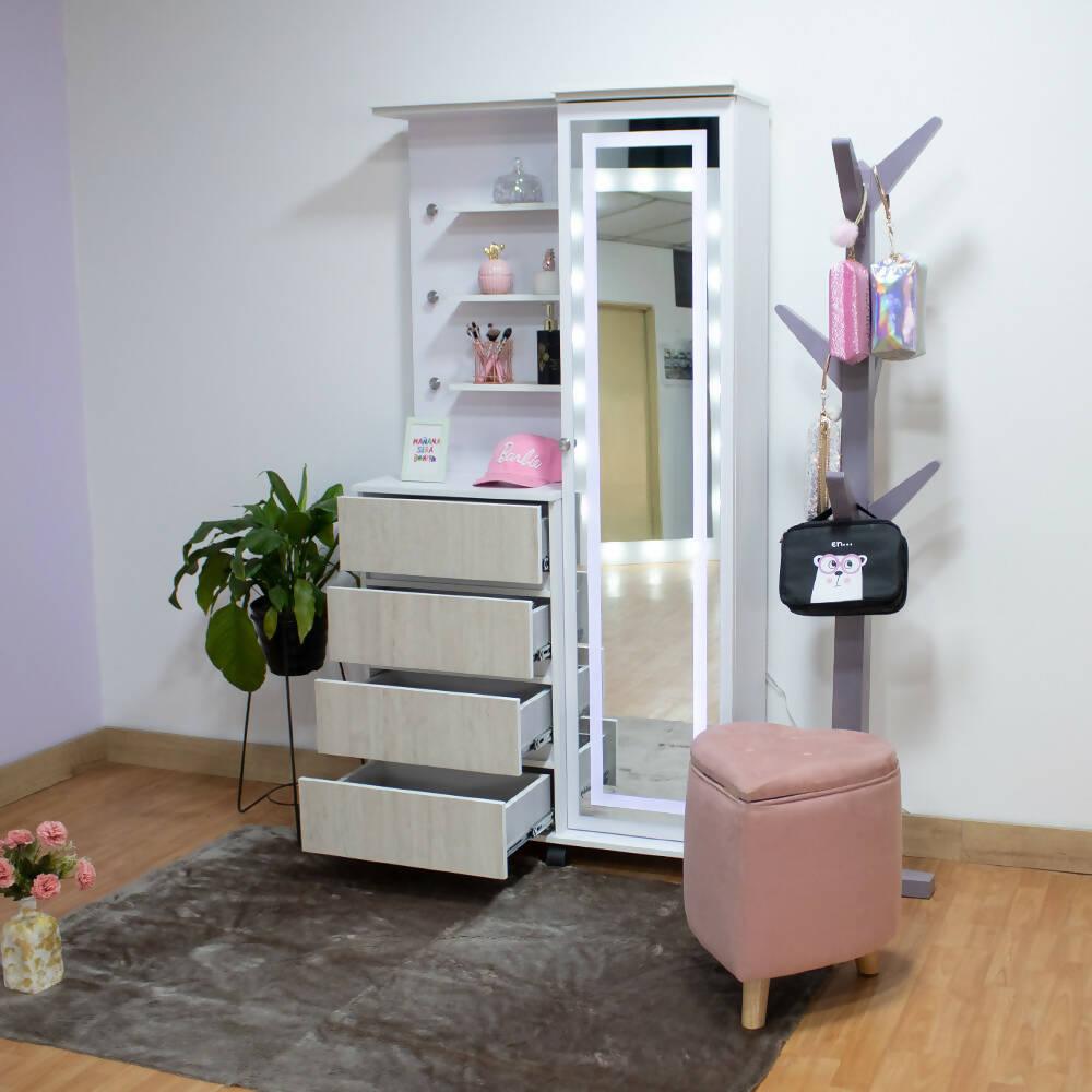 cómoda cajonera blanco con espejo led