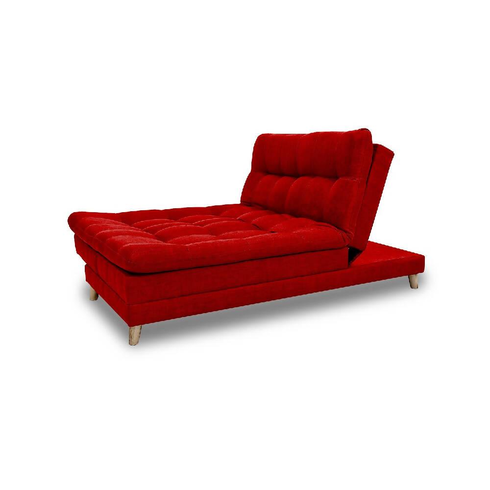 Sofá cama Cameron rojo poliéster, pata de madera - VIRTUAL MUEBLES