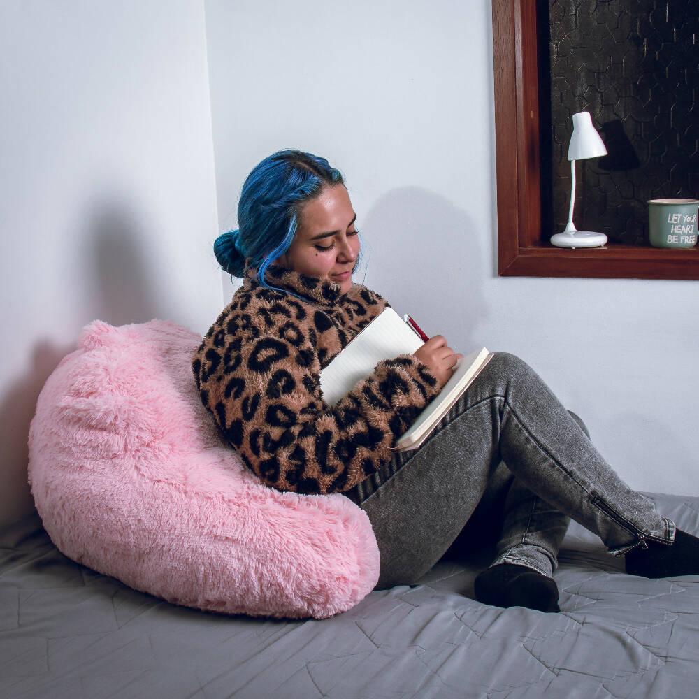 Cojín Anatómico Para TV y Lectura Funda Peluda Rosa - VIRTUAL MUEBLES