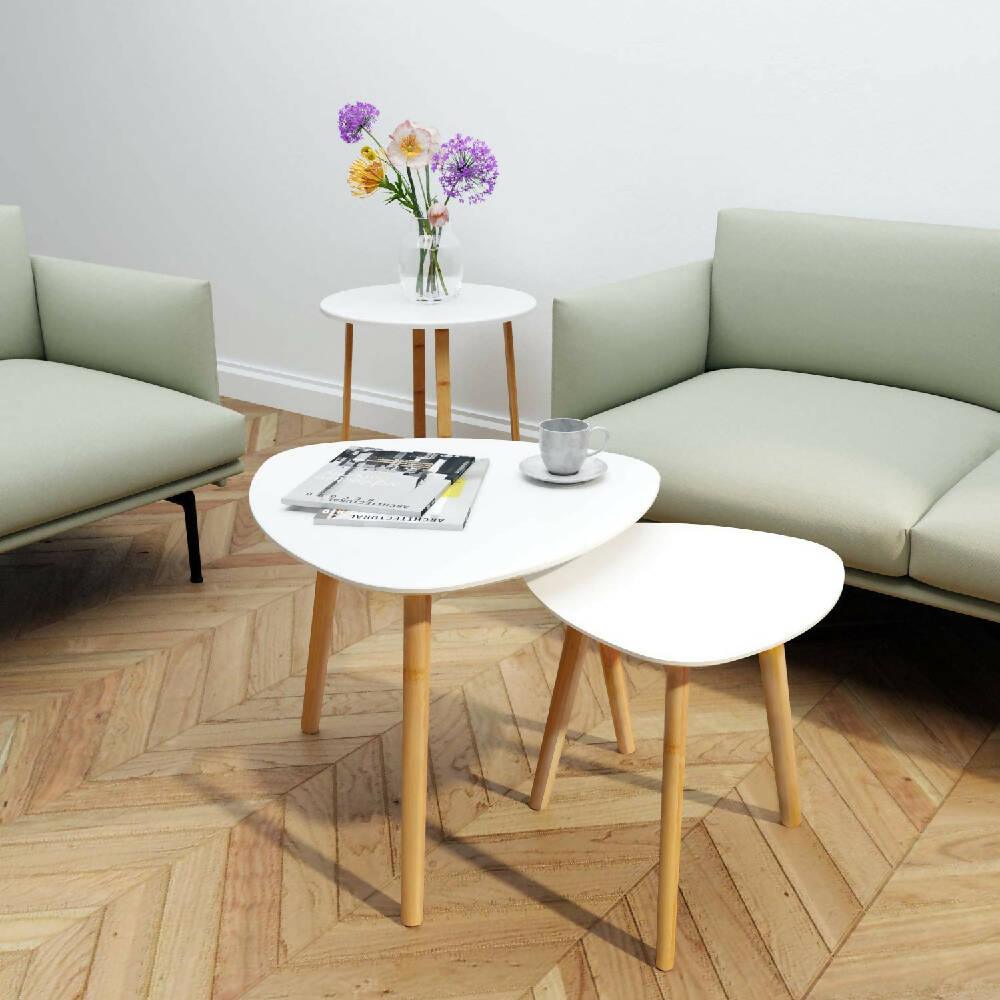 Juego de Mesas De Centro Sala Nórdica Triangular Blanco - VIRTUAL MUEBLES