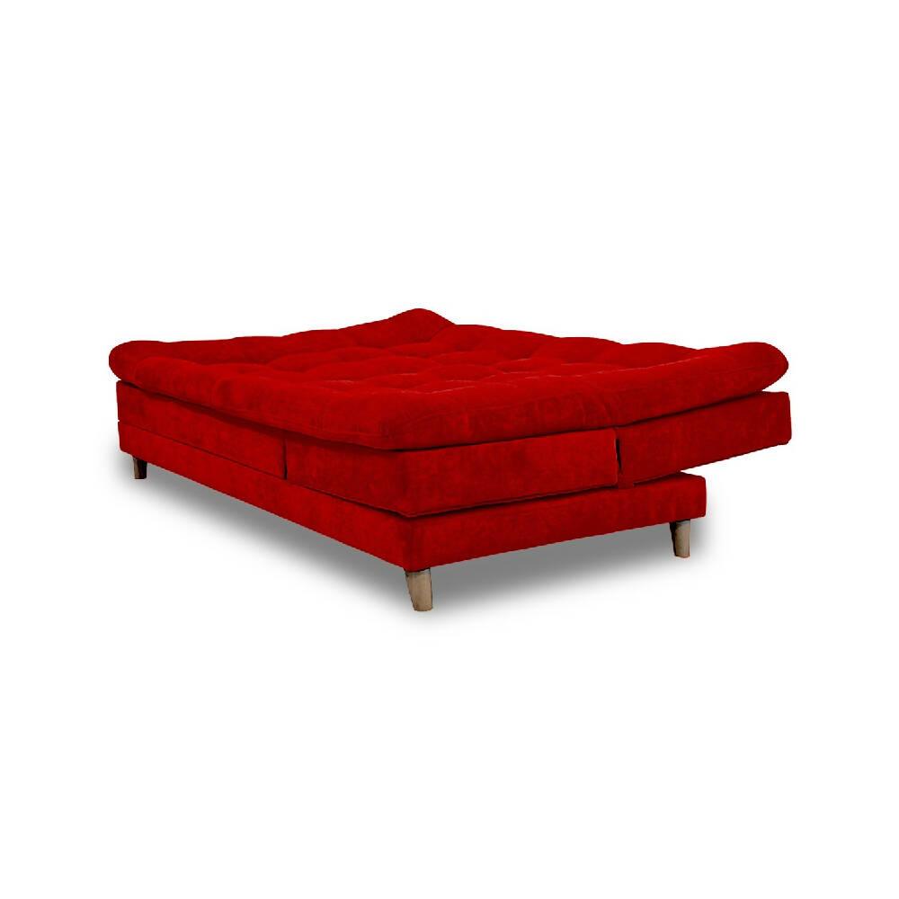 Sofá cama Cameron rojo poliéster, pata de madera - VIRTUAL MUEBLES