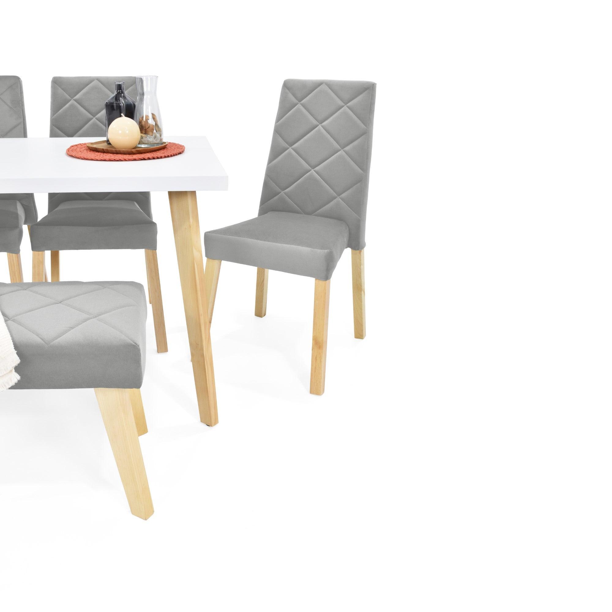Juego de Comedor 6P Lugo Matiz Sillas y Butaco Liverpool Tela Plata - VIRTUAL MUEBLES