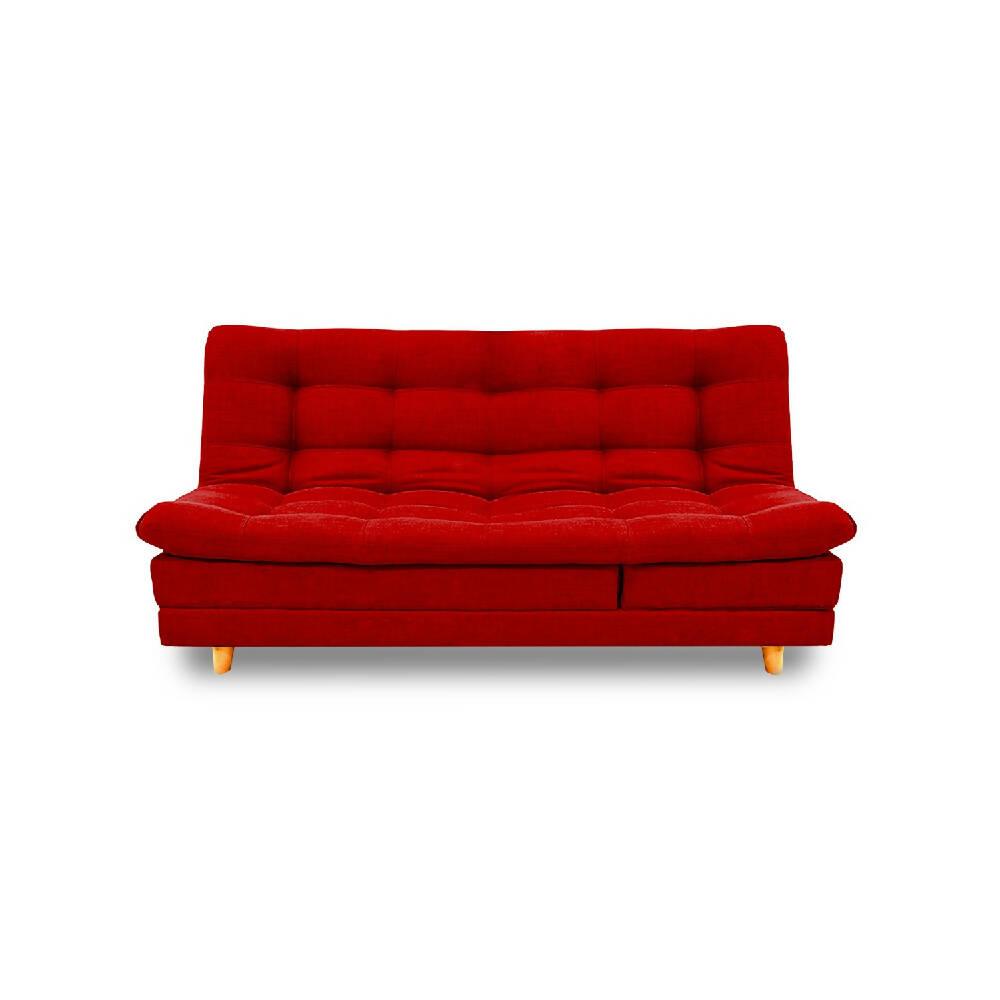 Sofá cama Cameron rojo poliéster, pata de madera - VIRTUAL MUEBLES