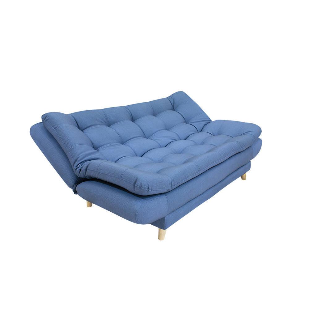 Sofá cama Damasco azul Antirasguño, patas de madera - VIRTUAL MUEBLES