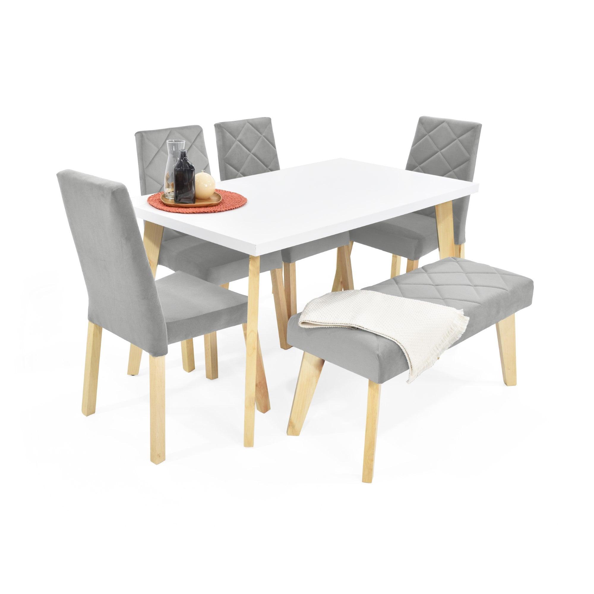 Juego de Comedor 6P Lugo Matiz Sillas y Butaco Liverpool Tela Plata - VIRTUAL MUEBLES