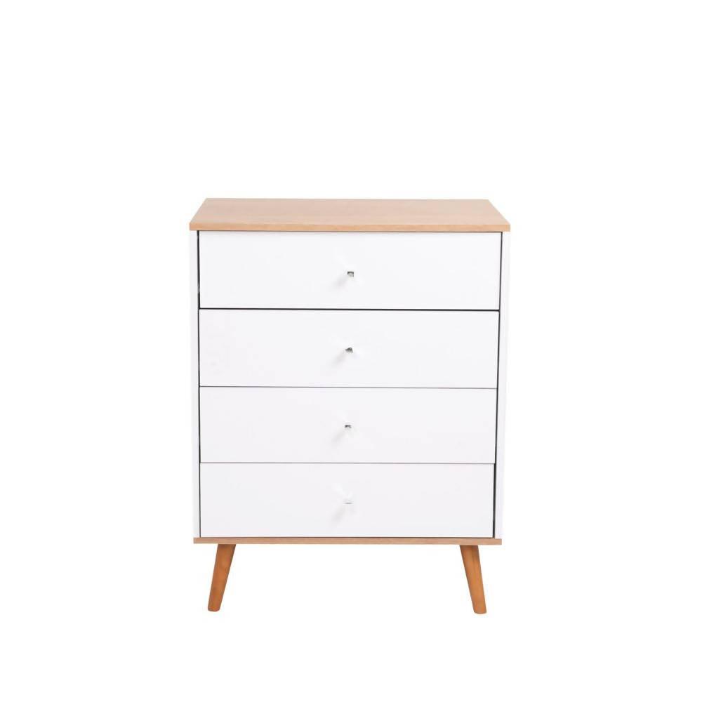 Cómoda 4 Cajones Nogal y Blanco Nali - VIRTUAL MUEBLES