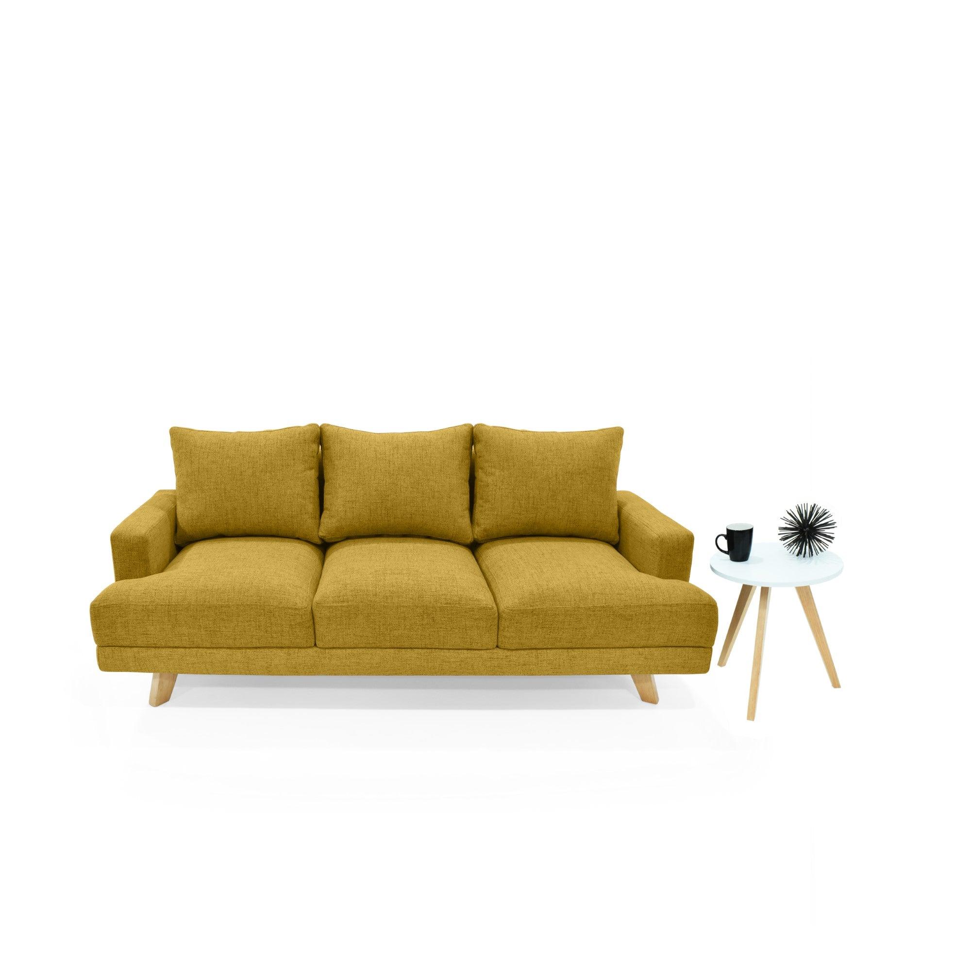 Sofa 3P Lisboa Tela Poliester Mostaza - VIRTUAL MUEBLES