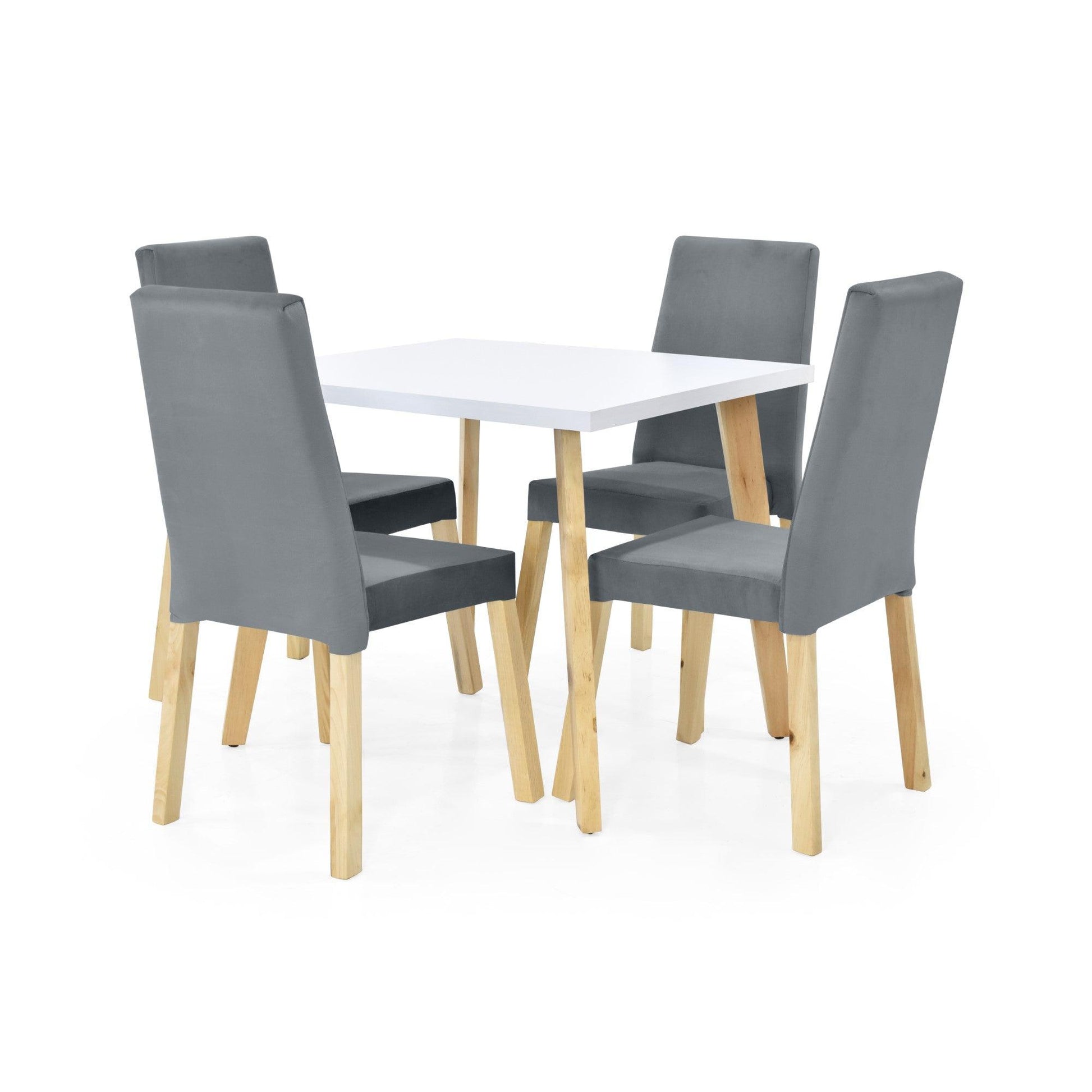 Juego de Comedor 4P Tiza Sillas Galicia Tela Gris - VIRTUAL MUEBLES