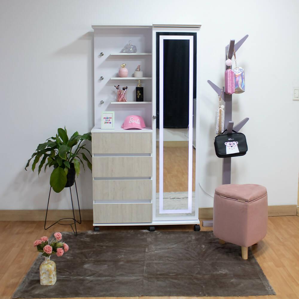cómoda cajonera blanco con espejo led