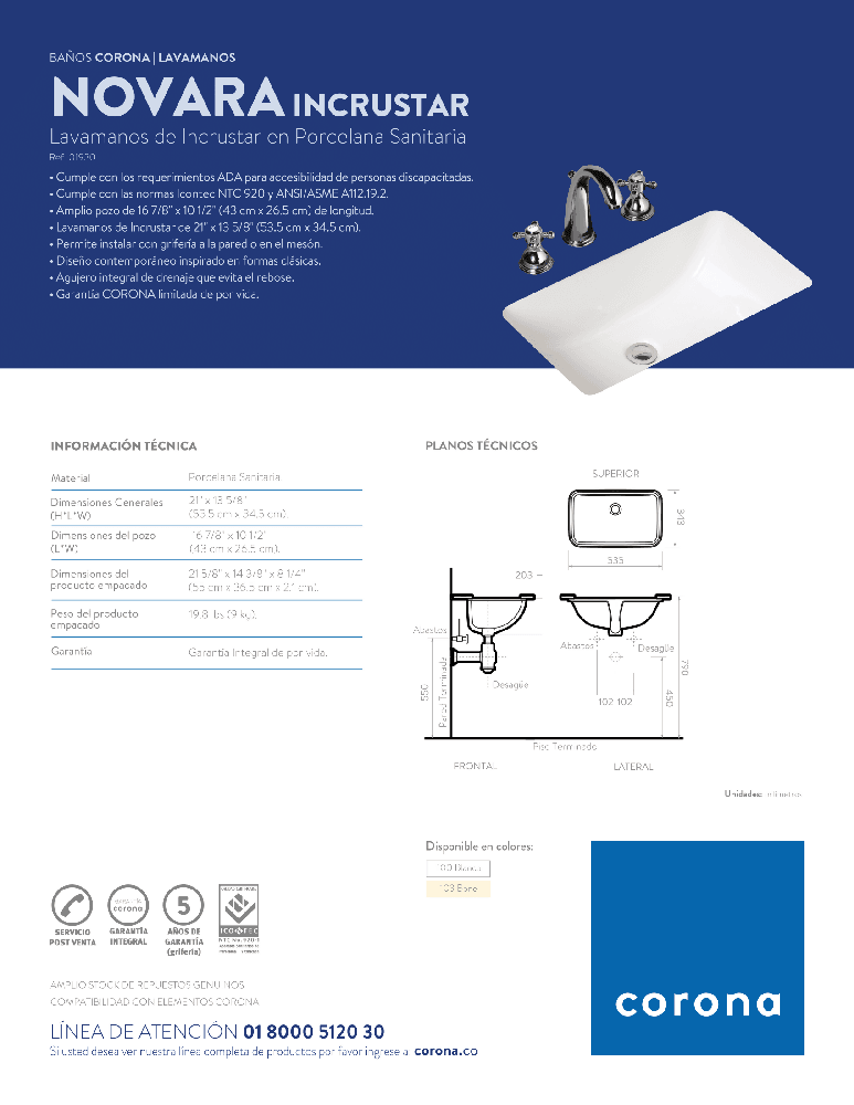 Lavamanos Corona Novara - VIRTUAL MUEBLES