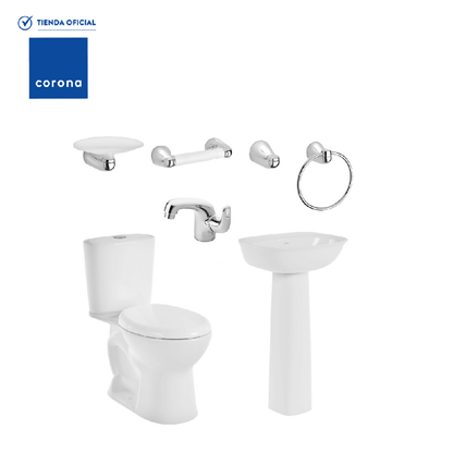 Combo Corona Sanitario Aluvia Redondo Con Pedestal Blanco - VIRTUAL MUEBLES