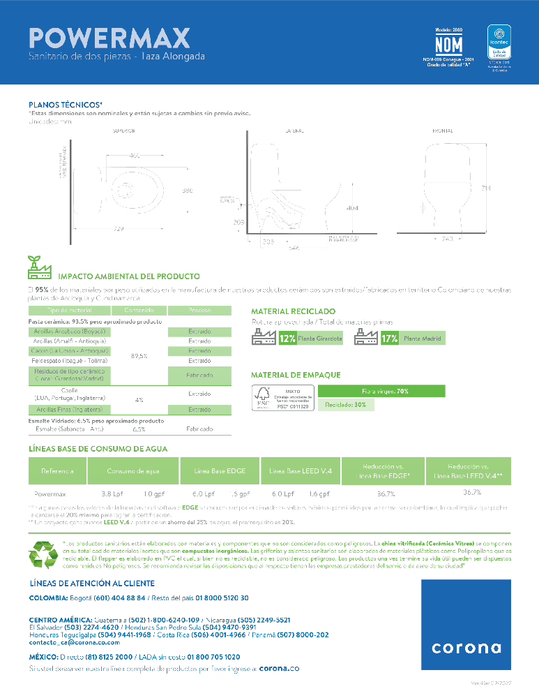 Sanitario Corona Powermax blanco - VIRTUAL MUEBLES