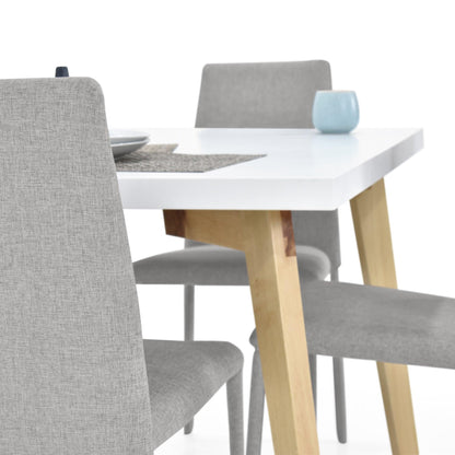 Juego de Comedor 4P Lugo Matiz Sillas Lyon Tela Plata - VIRTUAL MUEBLES