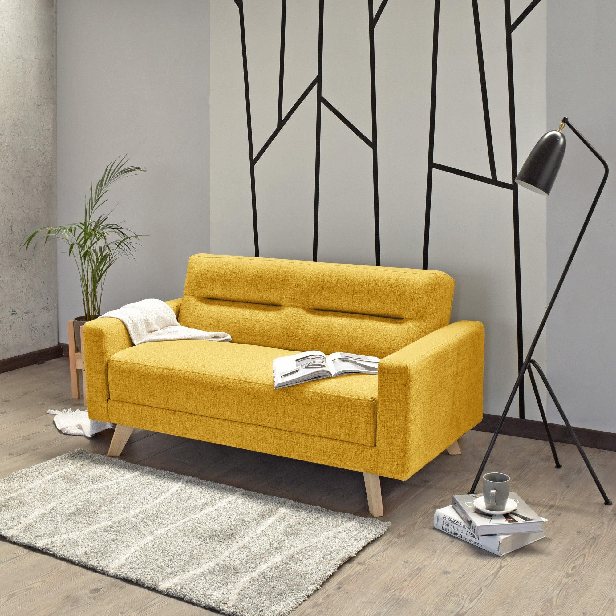 Sofa 2 Puestos Barza Tela Mostaza - VIRTUAL MUEBLES