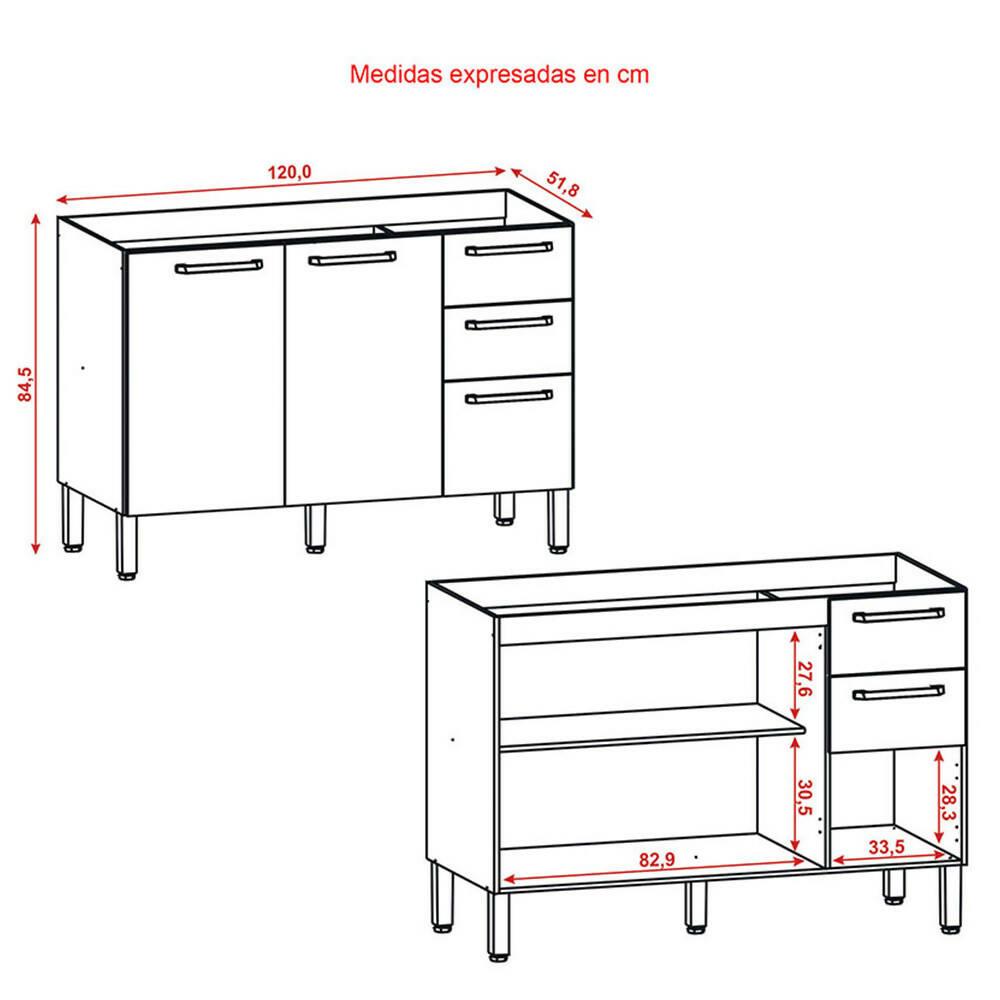 Cocina 190cm Azucena 7 Puertas 2 Cajones Maderado Natural/Blanco Supremo - VIRTUAL MUEBLES