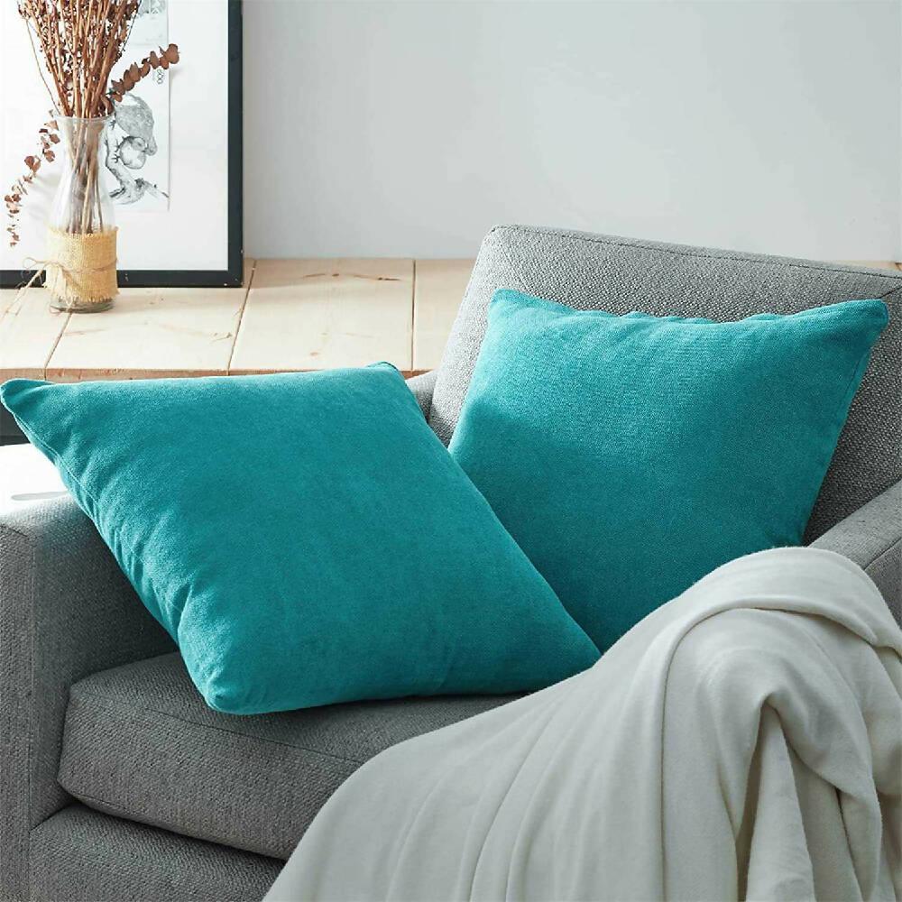 Funda X2 Cojines Decorativos Cuadrados En Tela Turquesa - VIRTUAL MUEBLES