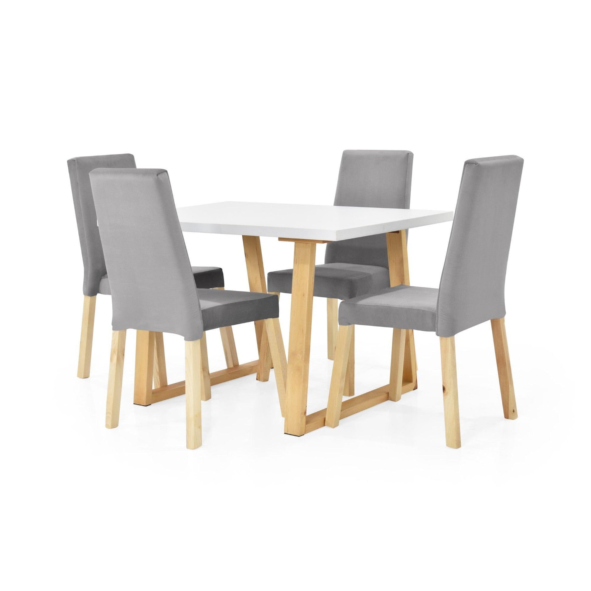 Juego de Comedor 4P Andara Sillas Galicia Tela Plata - VIRTUAL MUEBLES