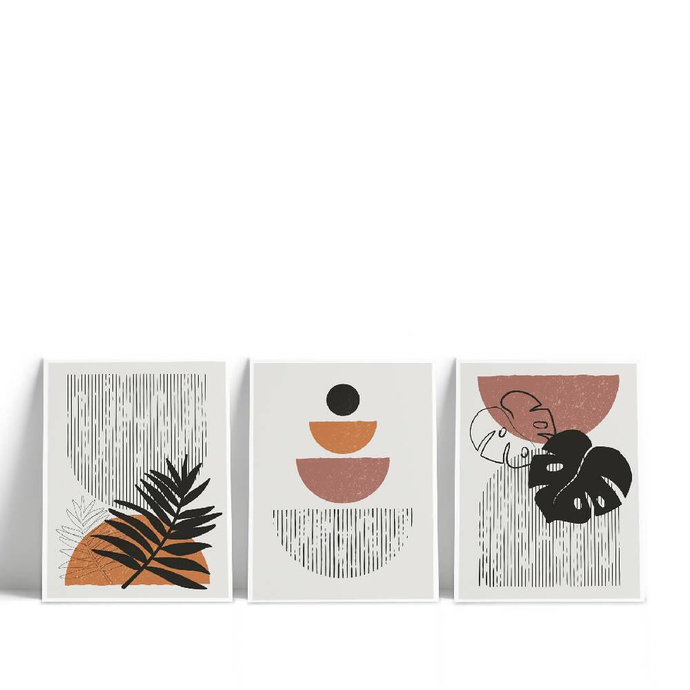 Tríptico Boho hojas nude 30 cm x 40 cm