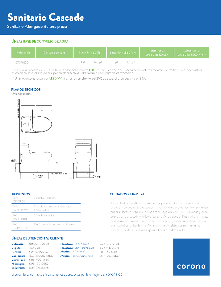 Sanitario Corona Cascade - VIRTUAL MUEBLES