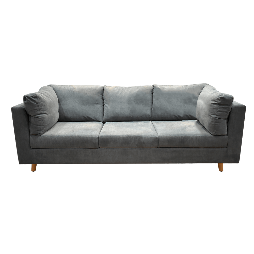 Sofá Nakano 3ptos lino grafito patas de madera - VIRTUAL MUEBLES