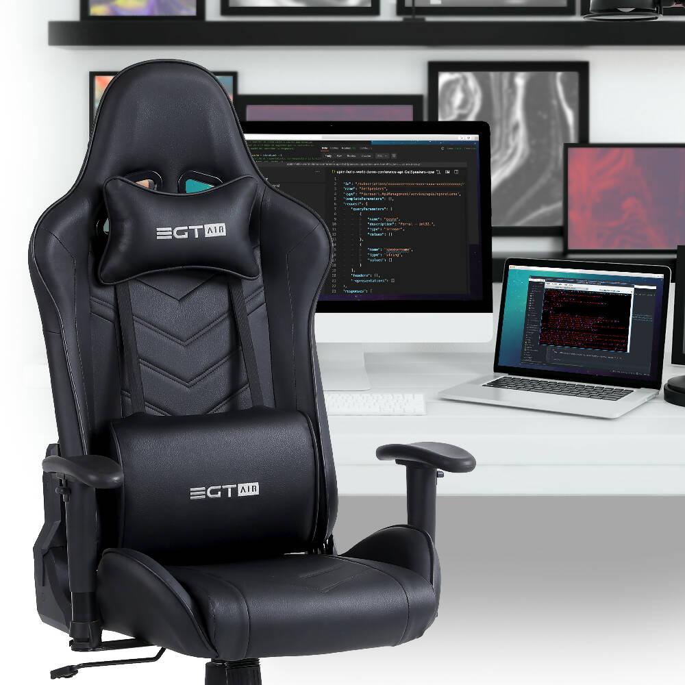 Silla Ergonómica Gamer EGTAIR-10-BB Office/Developer/Gamer en negro con tapizado de cuero sintético - VIRTUAL MUEBLES