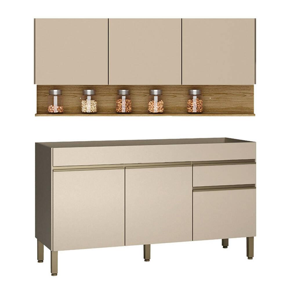 Cocina 150cm Hortensia 6 Puertas 1 Cajón Vainilla/Maderado Natural - VIRTUAL MUEBLES