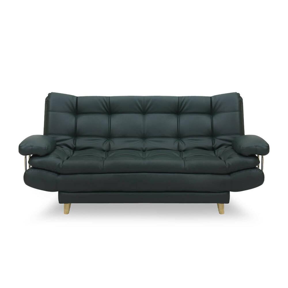 Sofá cama Damasco con brazos sintético verde, patas de madera - VIRTUAL MUEBLES
