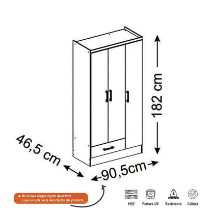 Closet Armario Organizador Bertolini 1379 3 Puertas 1 Cajon - Chocolate