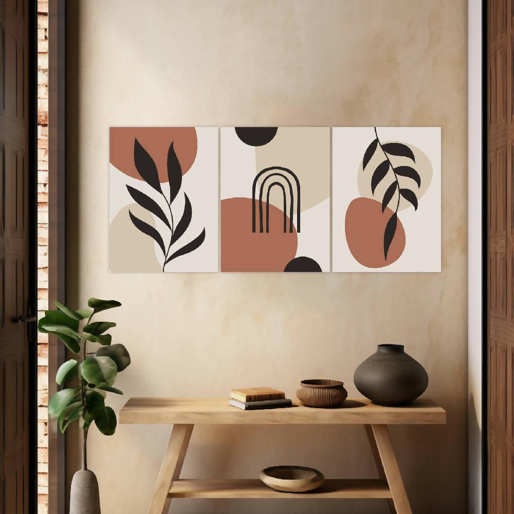 Tríptico Boho Hojas Terracota 30 cm x 40 cm