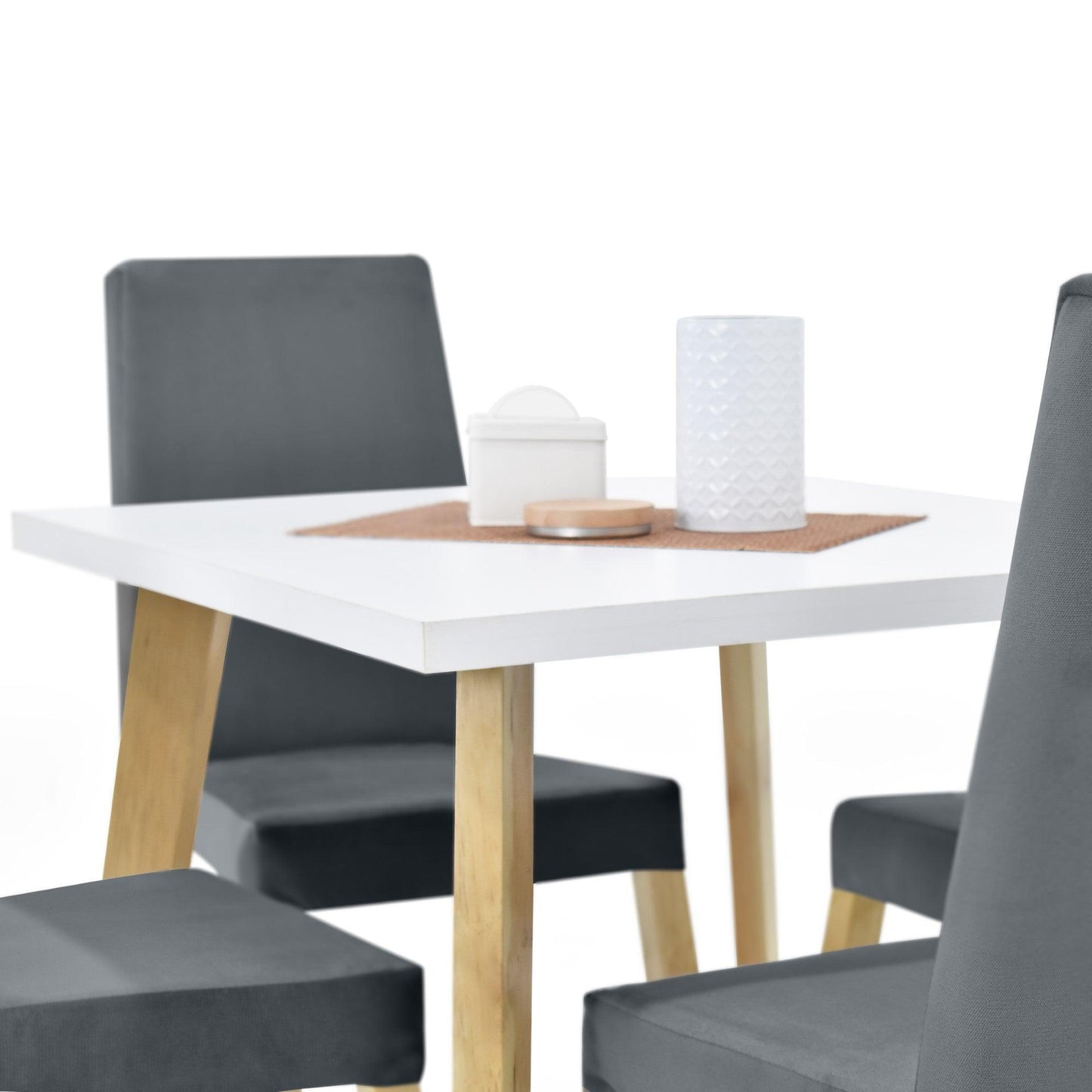 Juego de Comedor 4P Tiza Sillas Galicia Tela Gris - VIRTUAL MUEBLES