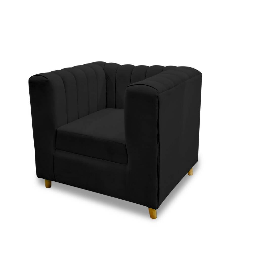 Sala tres palacios negro, patas de madera - VIRTUAL MUEBLES
