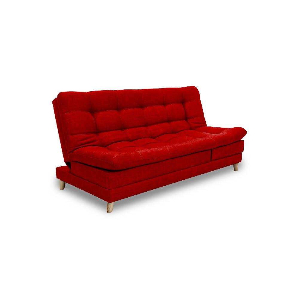 Sofá cama Cameron rojo poliéster, pata de madera - VIRTUAL MUEBLES