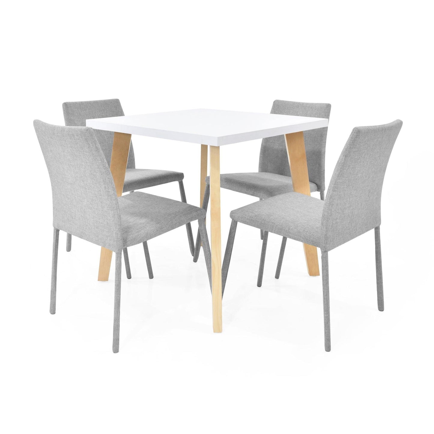 Juego de Comedor 4P Lyon Cedro Sillas Lugo Tela Plata - VIRTUAL MUEBLES