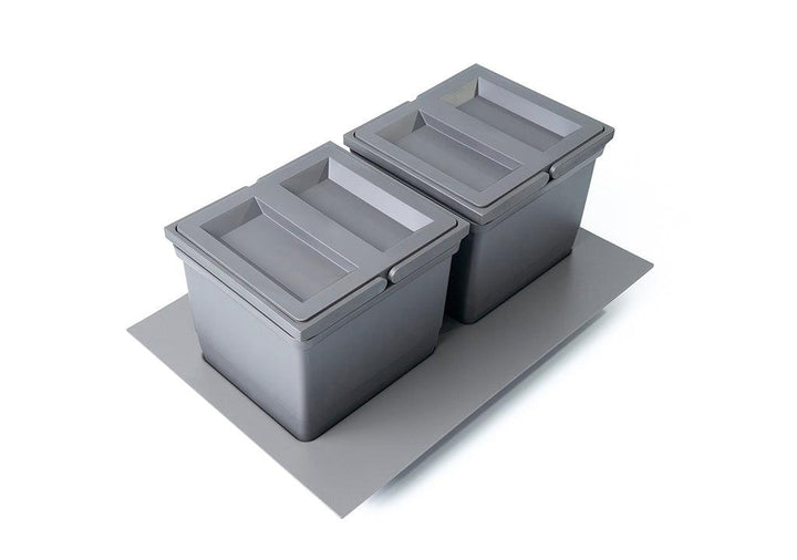 Basureras y estructura plástica gris de 12l (2 basureas) 330x485x215mm, para módulo de 400 - VIRTUAL MUEBLES