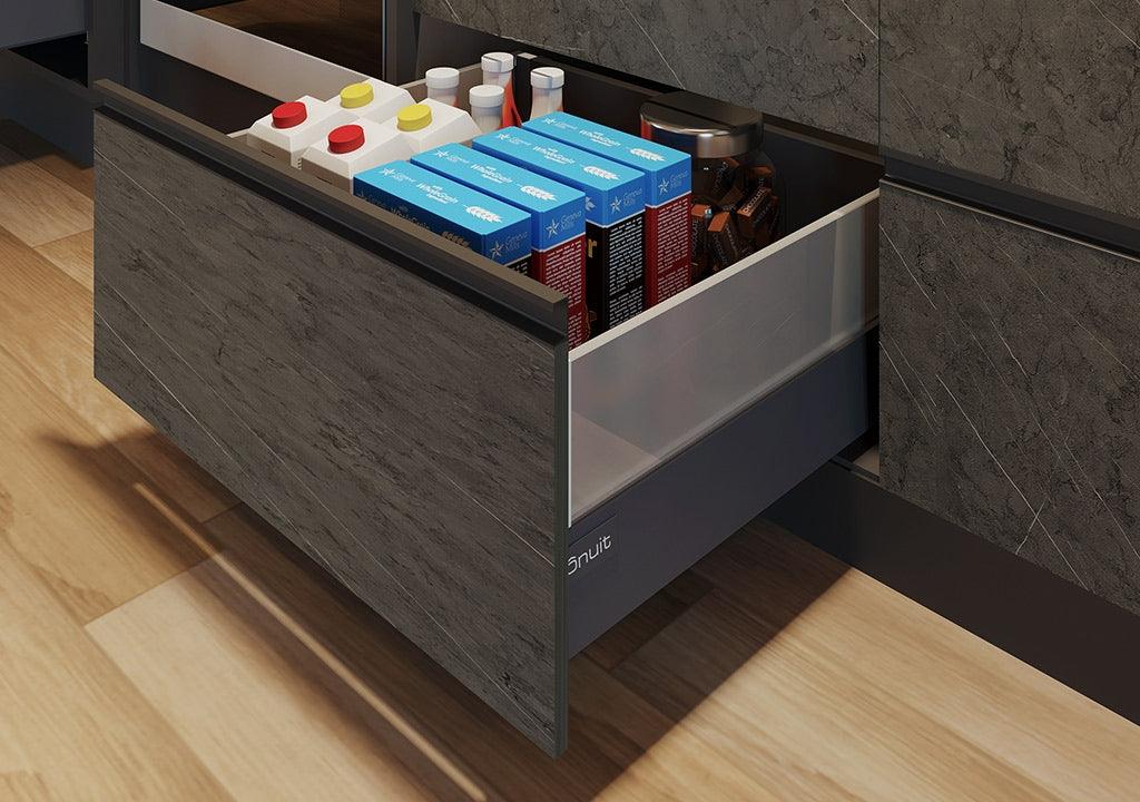 Cajón recto bonuit max gris antracita con vidrio 400mm - VIRTUAL MUEBLES