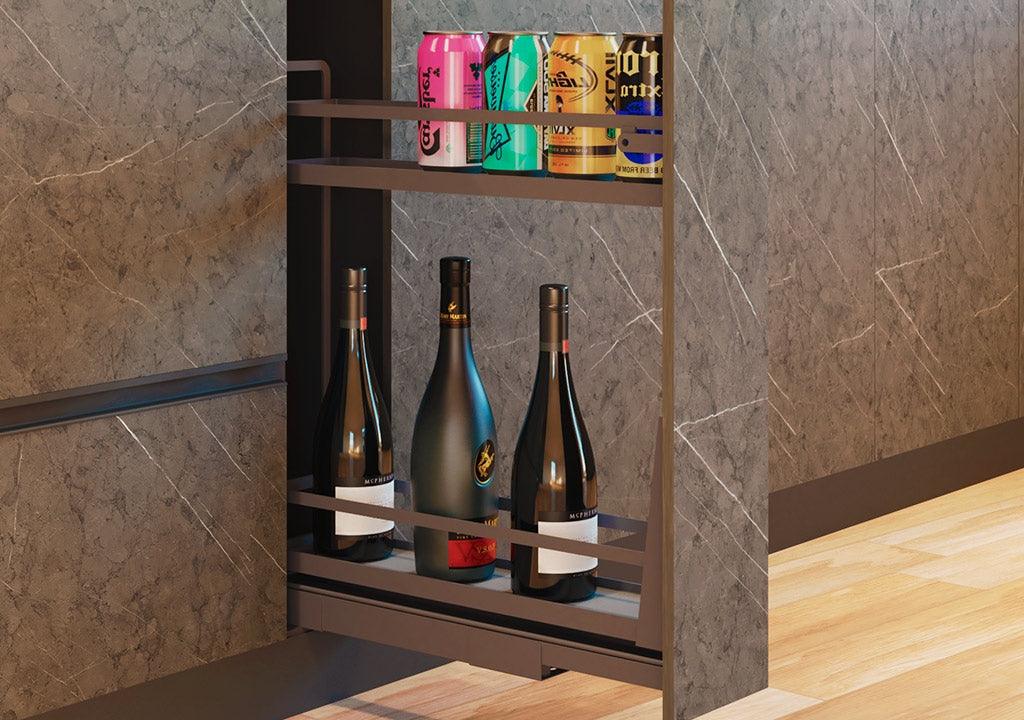 Botellero modulo extraible 2 niveles mod de 150mm gris antracita rieles cierre lento - VIRTUAL MUEBLES