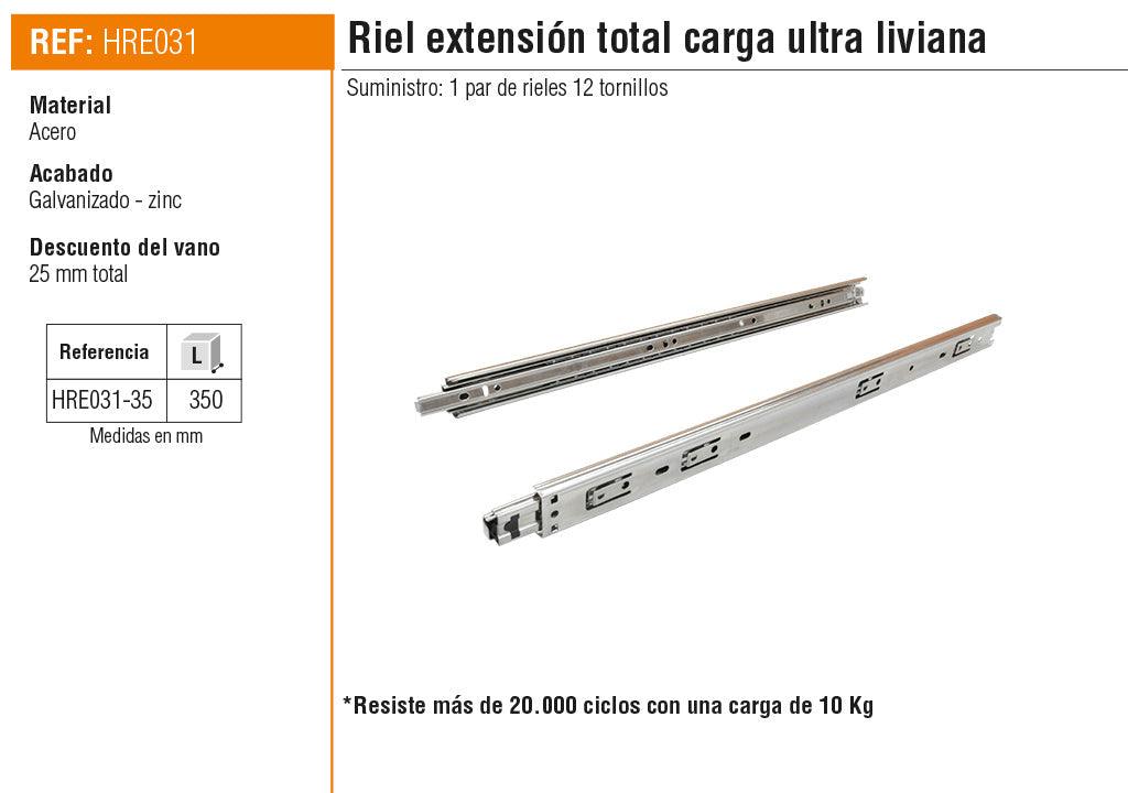 Riel extensión total carga ultra liviana 350 mm 10 kg acero - VIRTUAL MUEBLES